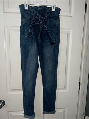 BlackLabel C’est Toi High-Rise Paperbag Dark Blue Women’s Jeans with Tie Belt